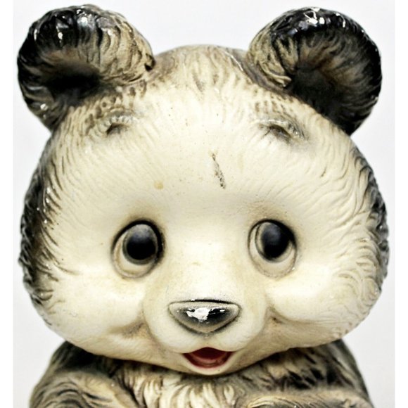 Vintage 12" Chalkware Smiling Bear Gray White Indoor Decor Figure - Picture 2 of 9